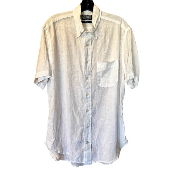 Gitman Brothers Vintage 100% Linen White Shirt Sz Large Short Sleeve Button Down - Picture 1 of 7